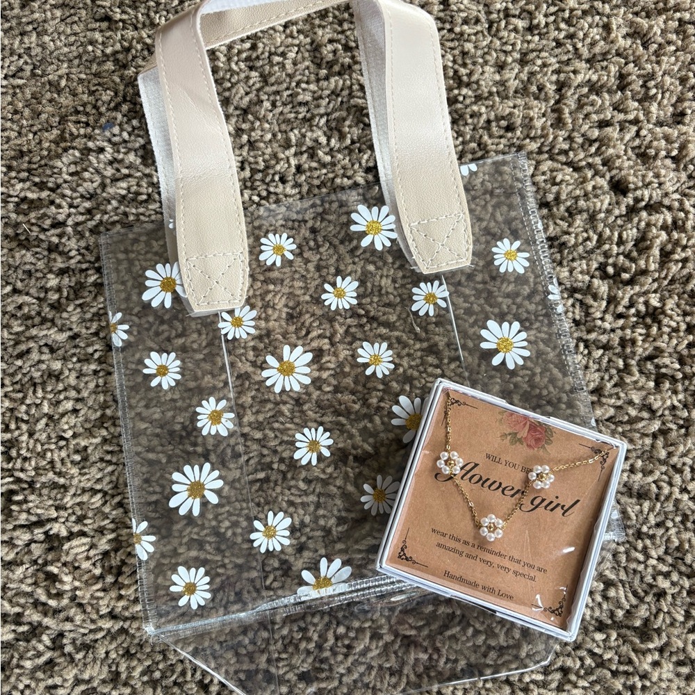 Flowergirl 🌼 Bundle | Clear Daisy Tote Bag & Necklace